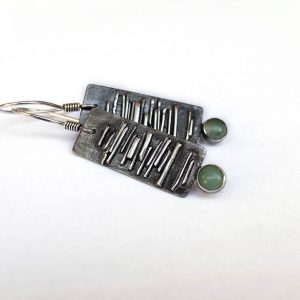 Sterling Silver earrings for women. Handmade silver earrings with green agate