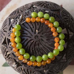 Gemstone green and orange bracelet for women