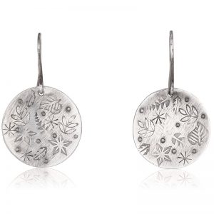 Handmade silver earrings with floral stamping