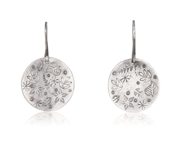 Handmade silver earrings with floral stamping